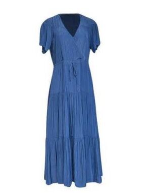 Gerard Darel Sylia faux wrap midi dress blue polyester clinch waist 38 - 6